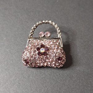 Cute Little Pink Flower Purse Brooch